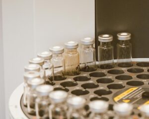 Laboratory vials used in municipal testing tied to water quality records and public drinking water compliance checks.
